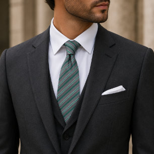 Elegant Teal Green & Silver Diagonal Striped Tie