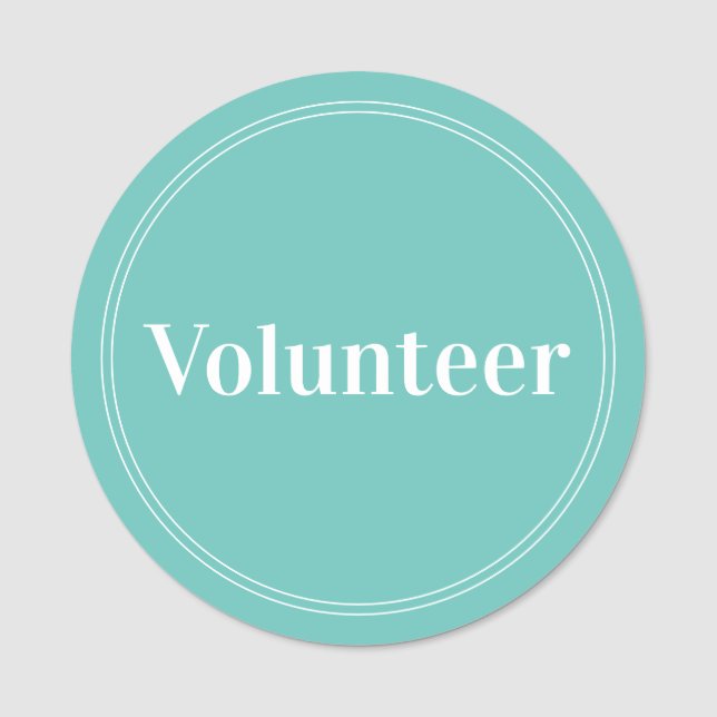 Elegant Teal Green Volunteer Magnetic Name Tag (Front)