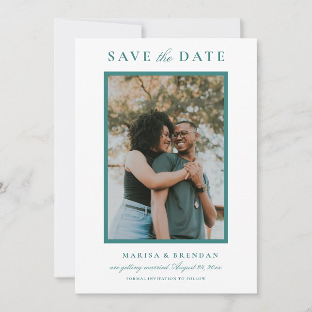 Elegant Teal Green Wedding Photo Save The Date (Front)