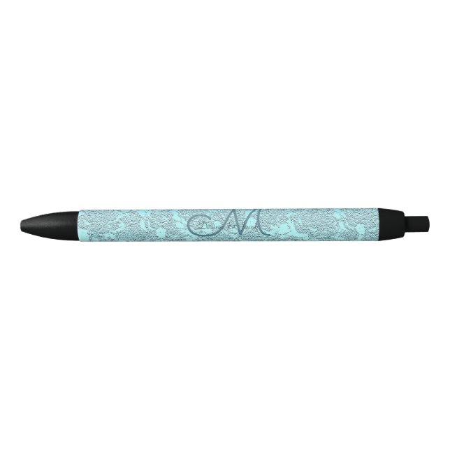 Elegant Teal Green Wedding Reception Monogram Black Ink Pen (Front)
