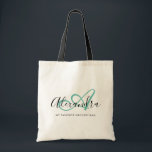 Elegant Teal Green White Script Name Monogram  Tote Bag<br><div class="desc">Personalize your beautiful monogrammed white Grocery Tote Bag! The text below may be personalized to your preferred sentence or even your full name; you can also delete it if you prefer. If you need help, please let us know at belytaliarecipes@gmail.com, and we will be glad to assist you. © Belytalia...</div>