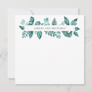 Elegant Teal Greenery Leaves Personalized Name  Card