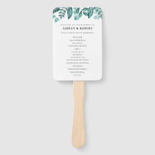 Elegant Teal Greenery Leaves Wedding Ceremony Hand Fan