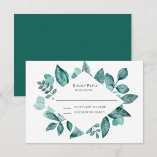Elegant Teal Greenery Response, Watercolor Wedding RSVP Card