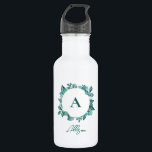 Elegant Teal Greenery Watercolor Monogram 532 Ml Water Bottle<br><div class="desc">Beautiful teal greenery makes an elegant statement. You may personalize with your information and change the wording.</div>