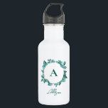 Elegant Teal Greenery Watercolor Monogram 532 Ml Water Bottle<br><div class="desc">Beautiful teal greenery makes an elegant statement. You may personalize with your information and change the wording.</div>
