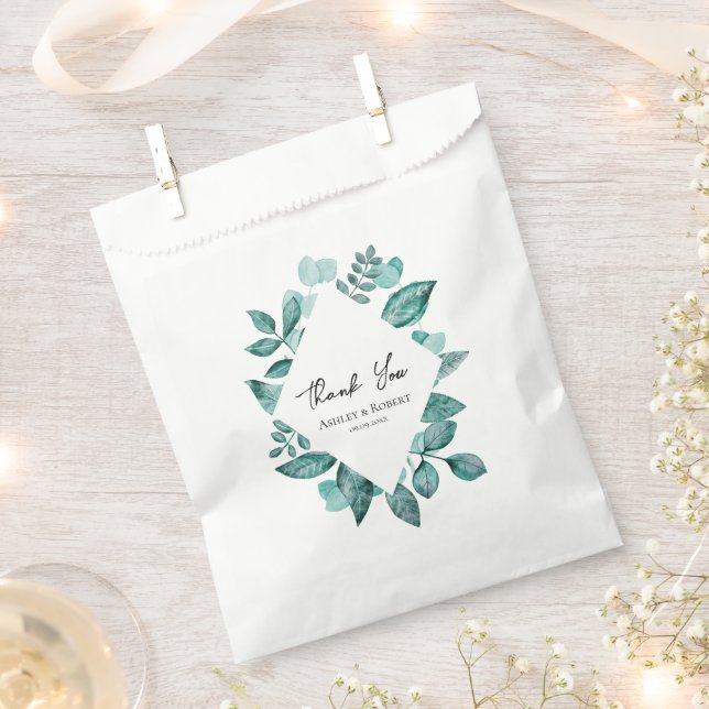 Elegant Teal Greenery Watercolor Wedding Favour Bag (Clipped)