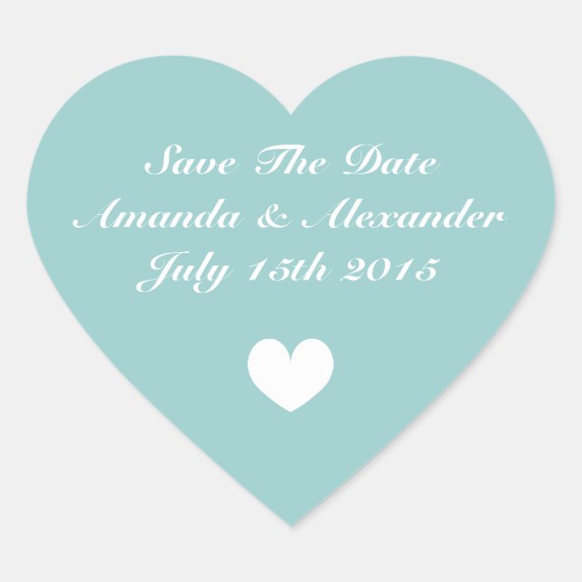 Elegant teal heart Save the date wedding stickers (Front)