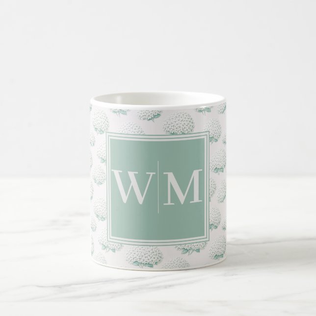 Elegant Teal Hydrangea Monogram Coffee Mug (Center)