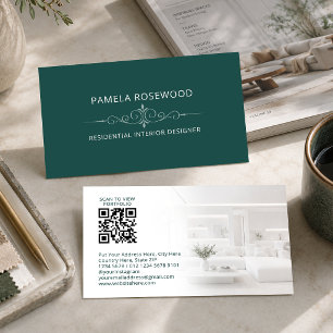 Elegant Teal Interior Design   Victorian Ornament Business Card