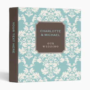 Elegant Teal & Ivory Damask Personalized Binder