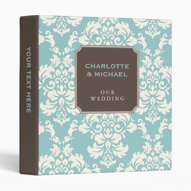 Elegant Teal & Ivory Damask Personalized Binder (Front/Spine)