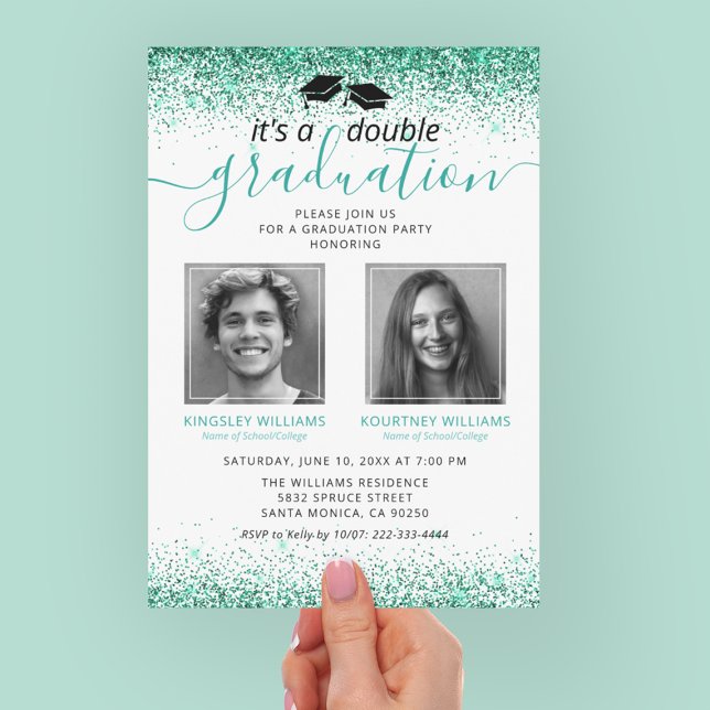 Elegant Teal Joint Graduation Photo Invitation (Creator Uploaded)