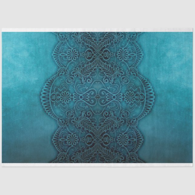 Elegant Teal Lace Design Decoupage Background Tissue Paper (Front)