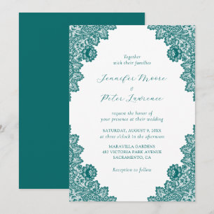 Elegant Teal Lace Wedding Invitation