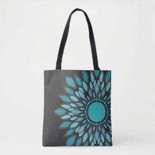 Elegant Teal Lotus Flower Mandala Tote Bag