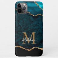Elegant Teal Marble Agate Geode Gold Monogram