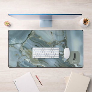 Elegant Teal Marble effect Personalise Desk Mat