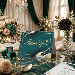 Elegant Teal Marble & Gold Agate Thank You Card
