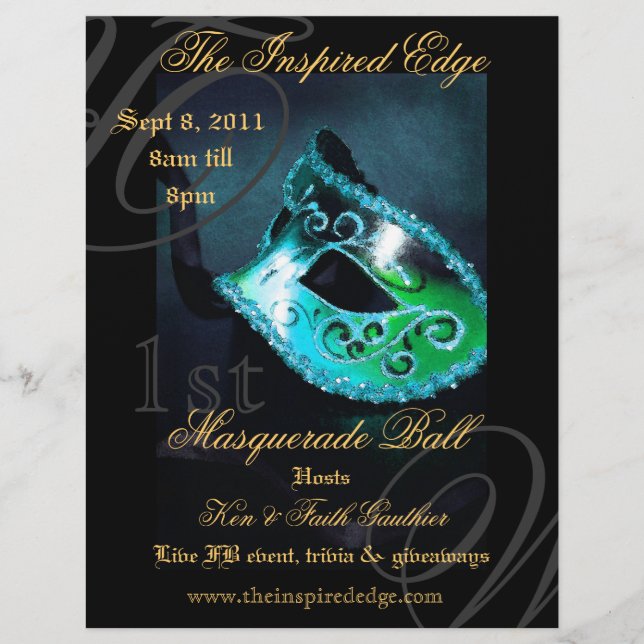 Elegant Teal Masquerade Ball Party Event Flyer (Front)