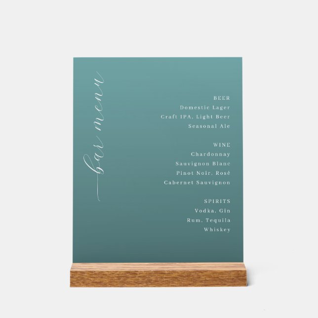 Elegant Teal Minimalist Bar Menu (Recto)