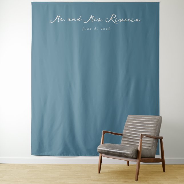 Elegant Teal Minimalist Calligraphy Tapestry (In Situ)