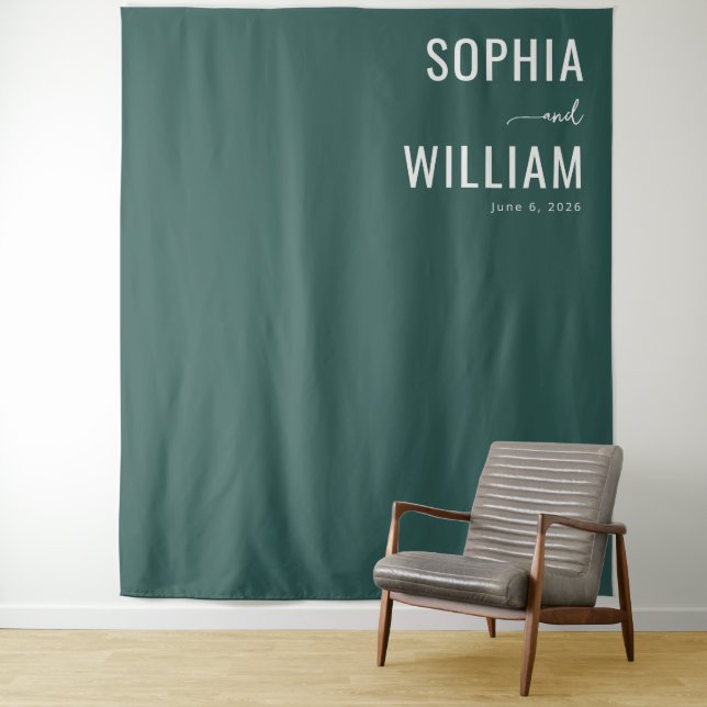 Elegant Teal Minimalist Names Tapestry (In Situ)