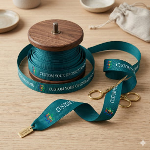 Elegant Teal Modern Custom Business Name Satin Ribbon