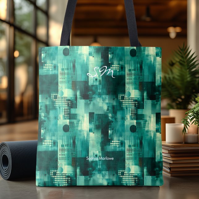 Elegant Teal Monochromatic Personalized Tote Bag (Creator Uploaded)