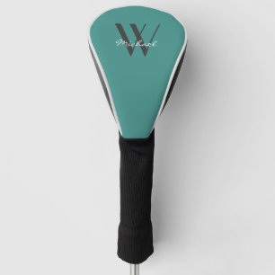 Elegant Teal Monogram Add Name Script Golf Head Cover