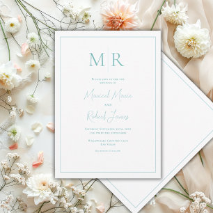 Elegant Teal Monogram Modern Wedding Invitation
