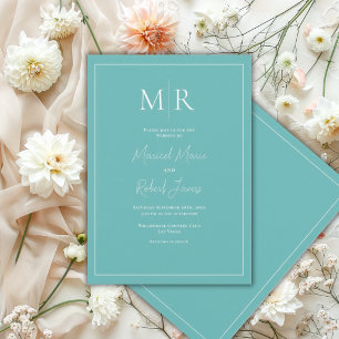 Elegant Teal Monogram Modern Wedding Invitation