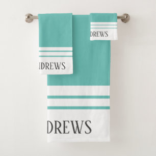 Elegant Teal Monogrammed Name Bath Towel Set