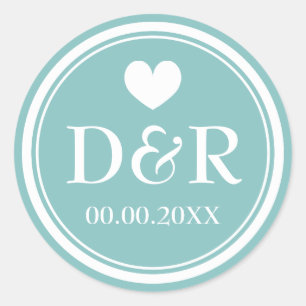 Elegant teal monogrammed wedding favour stickers