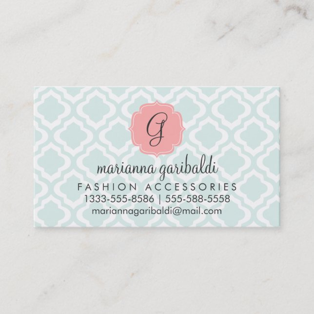 Elegant Teal Moroccan Quatrefoil Personalized Business Card (Front)