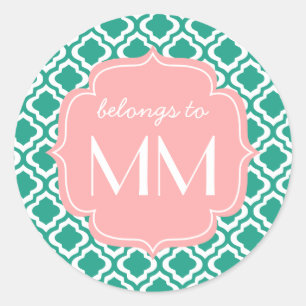 Elegant Teal Moroccan Quatrefoil Personalized Classic Round Sticker