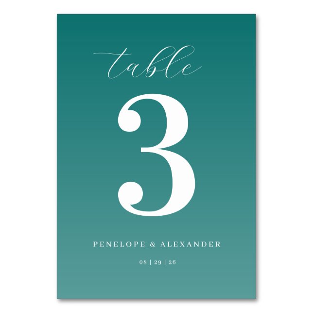 Elegant Teal Number Table Sign (Front)