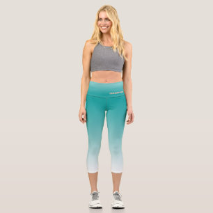 Elegant Teal & Off-White Bliss: High Waisted Capri Leggings