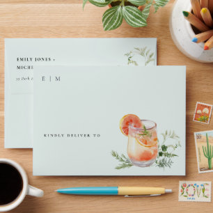 Elegant Teal Orange Green Cocktail Address Envelope