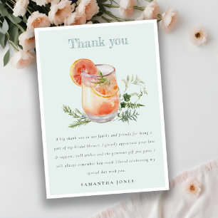 Elegant Teal Orange Green Cocktail Bridal Shower Thank You Card