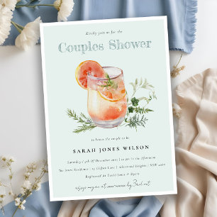 Elegant Teal Orange Green Cocktail Couples Shower  Invitation