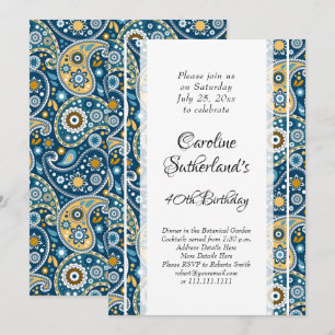 Elegant teal paisley print Birthday Party Invitation