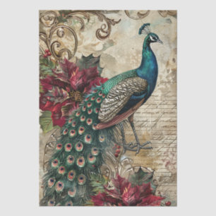 Elegant Teal Peacock Christmas Decoupage Tissue Paper