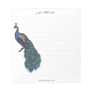 Elegant Teal Peacock Illustration Notepad