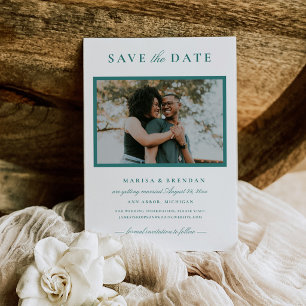 Elegant Teal Photo Frame Wedding Save The Date