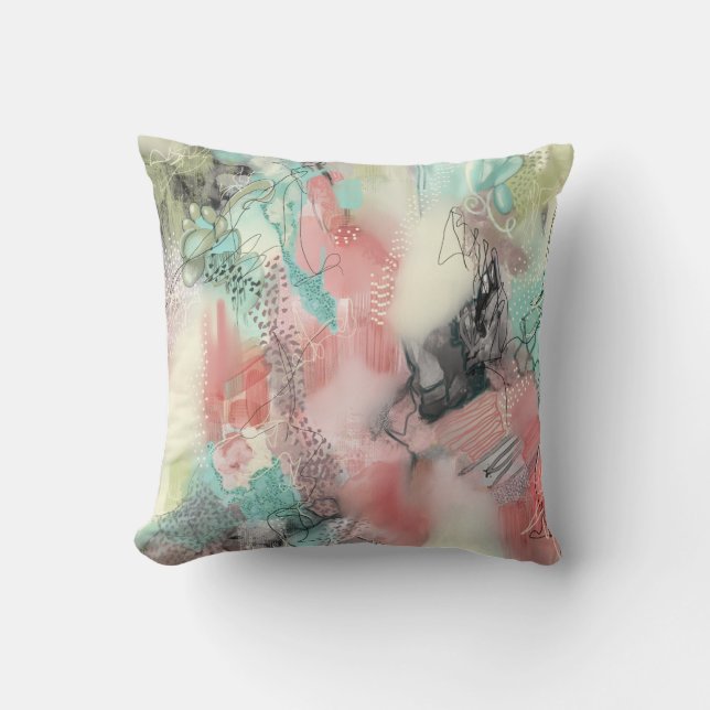Elegant teal, pink and green throw pillow (Front)