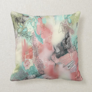Elegant teal, pink and green throw pillow