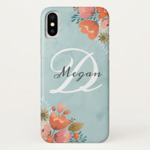 Elegant Teal Pink Floral Monogram Case-Mate iPhone Case
