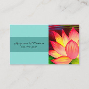 Elegant Teal Pink Lotus Flower Personalize Floral Business Card
