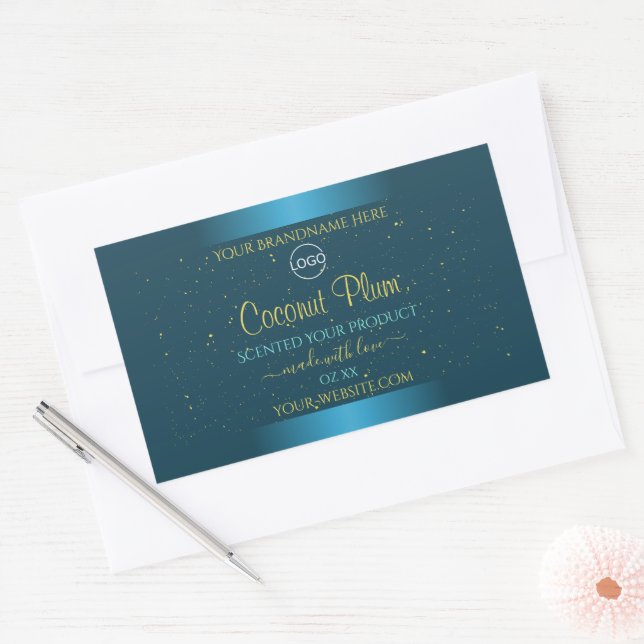 Elegant Teal Product Labels Gold Soft Glitter Logo (Envelope)